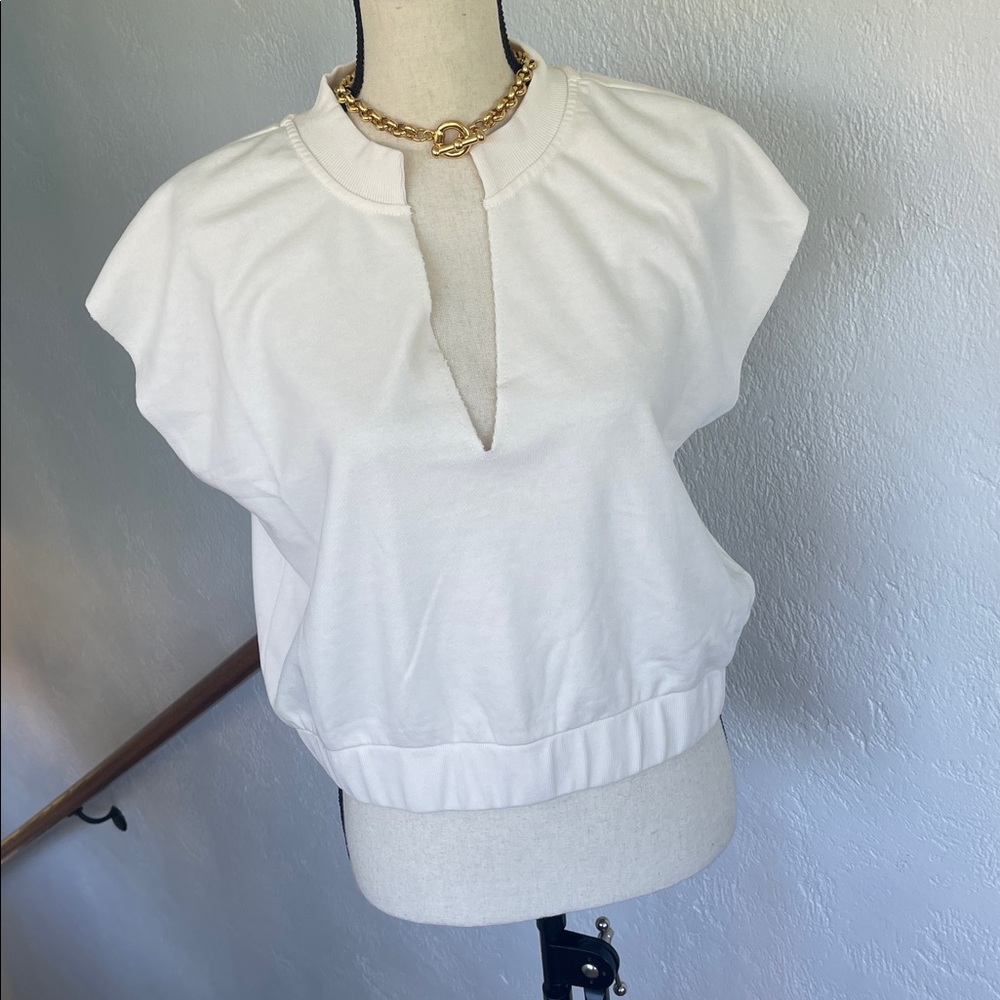 NWT 525 America Women's Off-White V Neck Sleeveless Sweatshirt Or‎ Vest Large - Picture 2 of 8